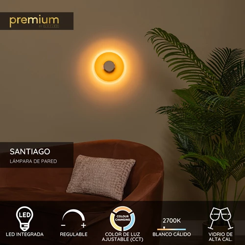 Lucide SANTIAGO - Lámpara de pared - Ø 23 cm - LED Regul. - CCT - 1x10W 2700K/4000K - Ámbar | Premium - USP
